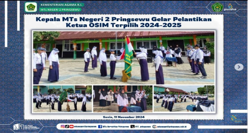 Kepala MTsN 2 Pringsewu Melantik Ketua OSIM Terpilih untuk Periode 2024-2025